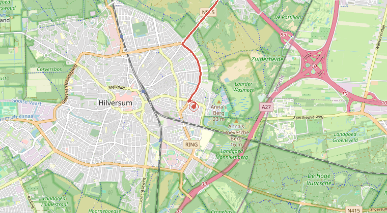 Kaart van de omgeving van de melding, met de kazerne die is gealarmeerd