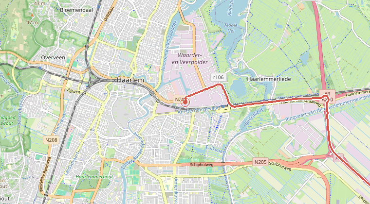 Kaart van de omgeving van de melding, met de kazerne die is gealarmeerd