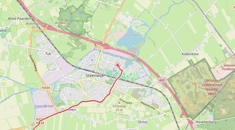 Kaart van de omgeving van de melding, met de kazerne die is gealarmeerd