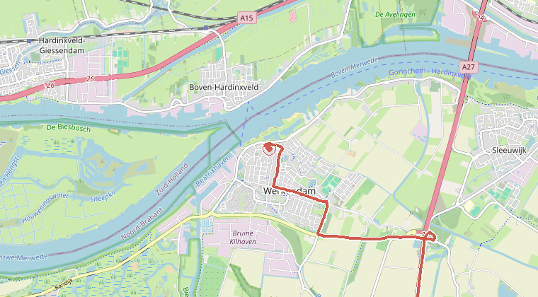 Kaart van de omgeving van de melding, met de kazerne die is gealarmeerd