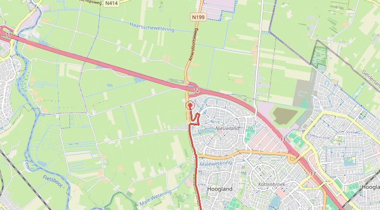 Kaart van de omgeving van de melding, met de kazerne die is gealarmeerd