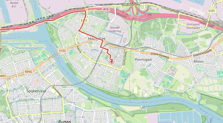 Kaart van de omgeving van de melding, met de kazerne die is gealarmeerd
