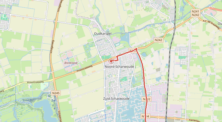 Kaart van de omgeving van de melding, met de kazerne die is gealarmeerd