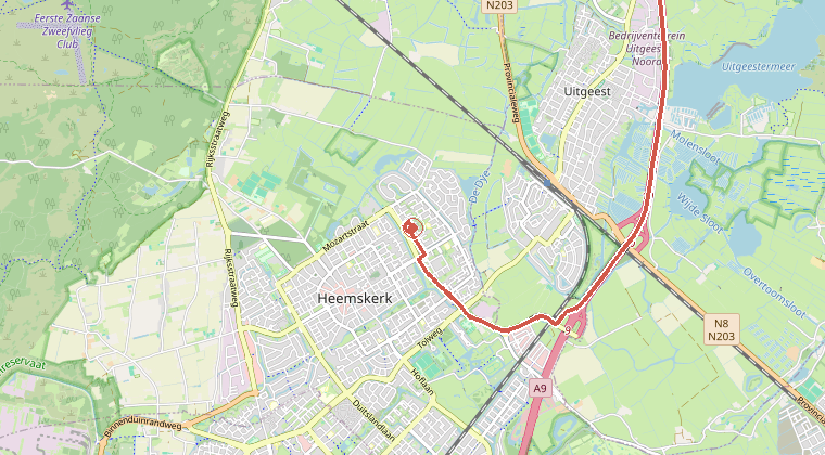 Kaart van de omgeving van de melding, met de kazerne die is gealarmeerd
