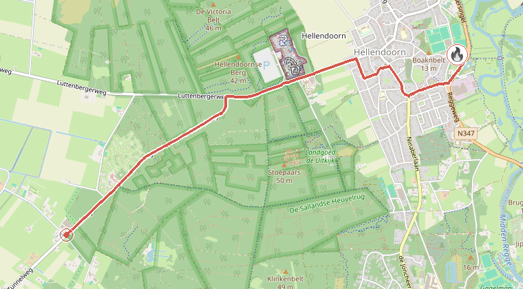 Kaart van de omgeving van de melding, met de kazerne die is gealarmeerd