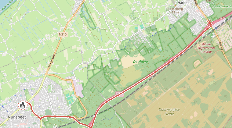 Kaart van de omgeving van de melding, met de kazerne die is gealarmeerd