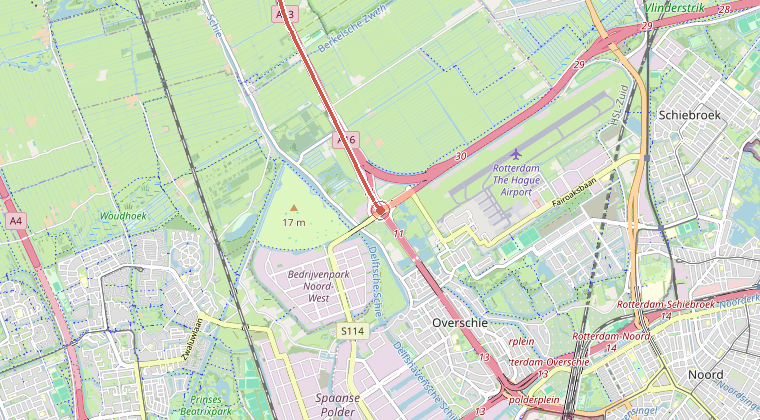 Kaart van de omgeving van de melding, met de kazerne die is gealarmeerd
