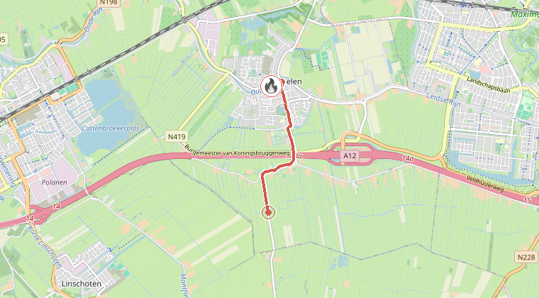 Kaart van de omgeving van de melding, met de kazerne die is gealarmeerd