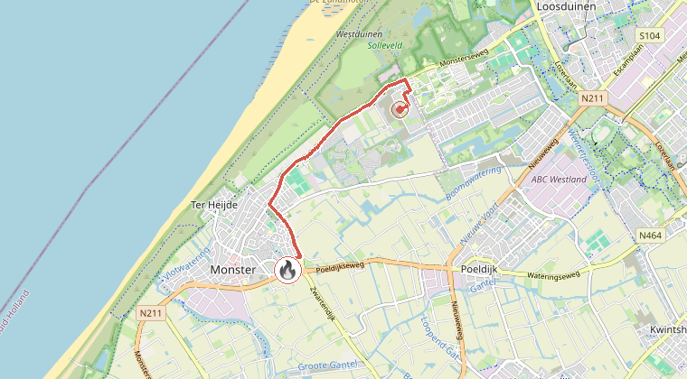 Kaart van de omgeving van de melding, met de kazerne die is gealarmeerd
