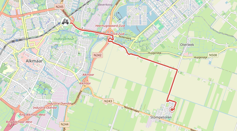 Kaart van de omgeving van de melding, met de kazerne die is gealarmeerd