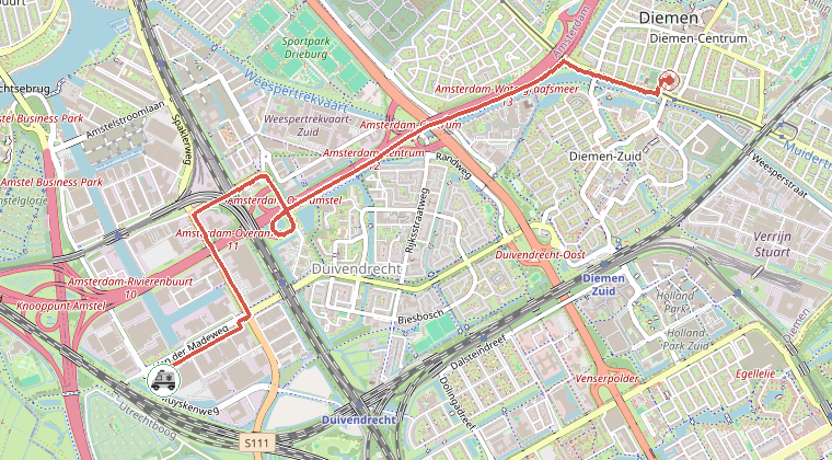 Kaart van de omgeving van de melding, met de kazerne die is gealarmeerd
