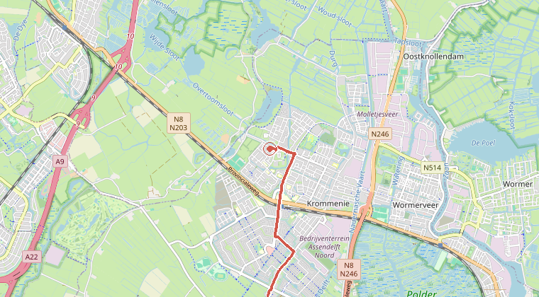 Kaart van de omgeving van de melding, met de kazerne die is gealarmeerd