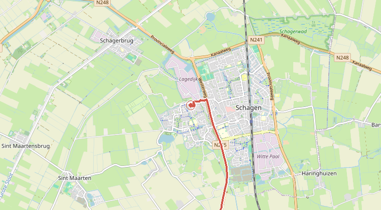 Kaart van de omgeving van de melding, met de kazerne die is gealarmeerd