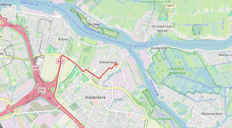 Kaart van de omgeving van de melding, met de kazerne die is gealarmeerd