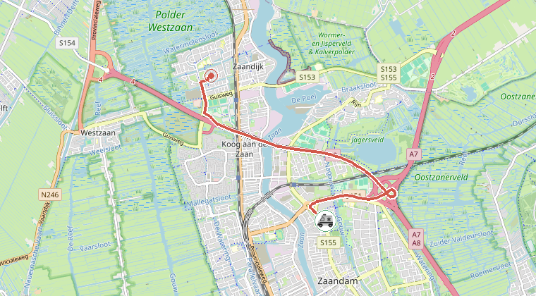 Kaart van de omgeving van de melding, met de kazerne die is gealarmeerd