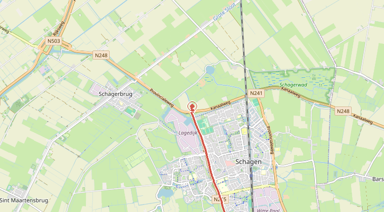 Kaart van de omgeving van de melding, met de kazerne die is gealarmeerd