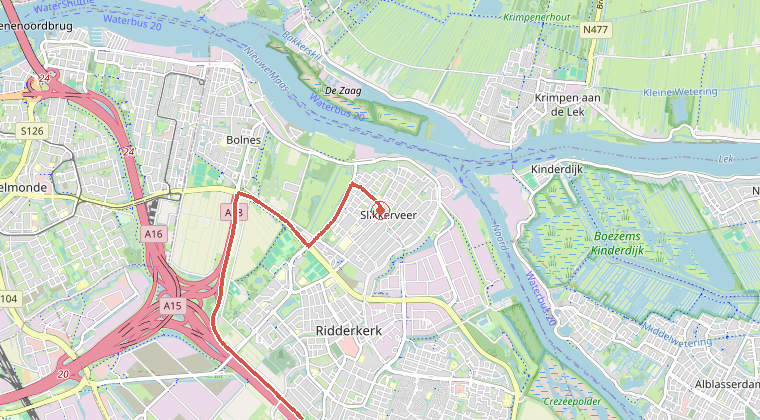 Kaart van de omgeving van de melding, met de kazerne die is gealarmeerd