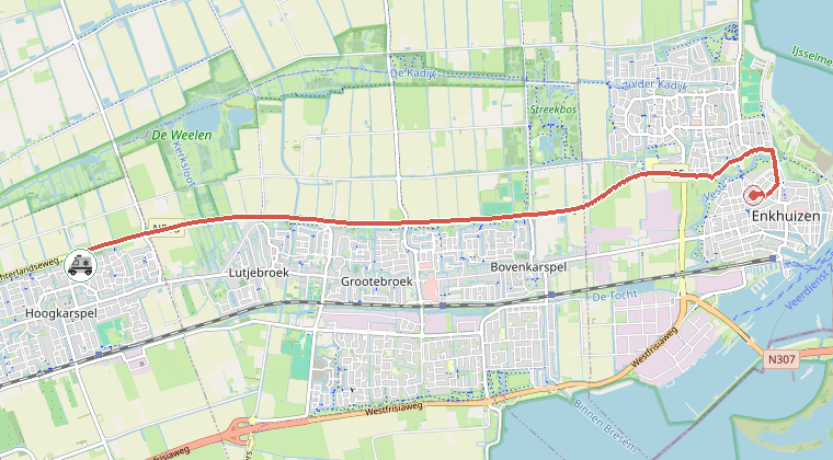 Kaart van de omgeving van de melding, met de kazerne die is gealarmeerd