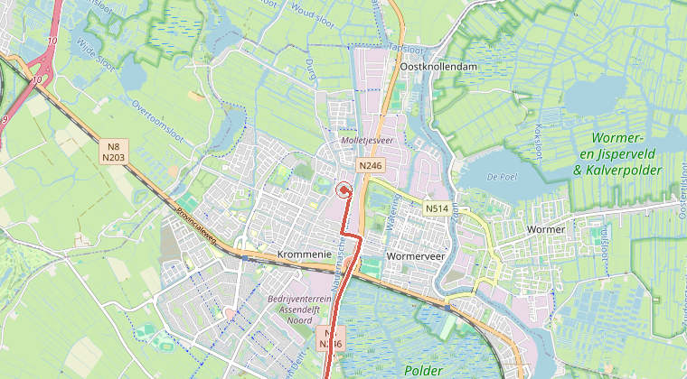 Kaart van de omgeving van de melding, met de kazerne die is gealarmeerd