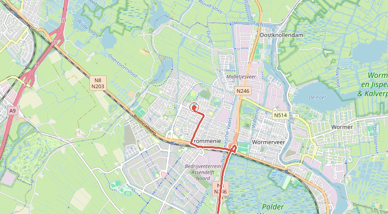 Kaart van de omgeving van de melding, met de kazerne die is gealarmeerd