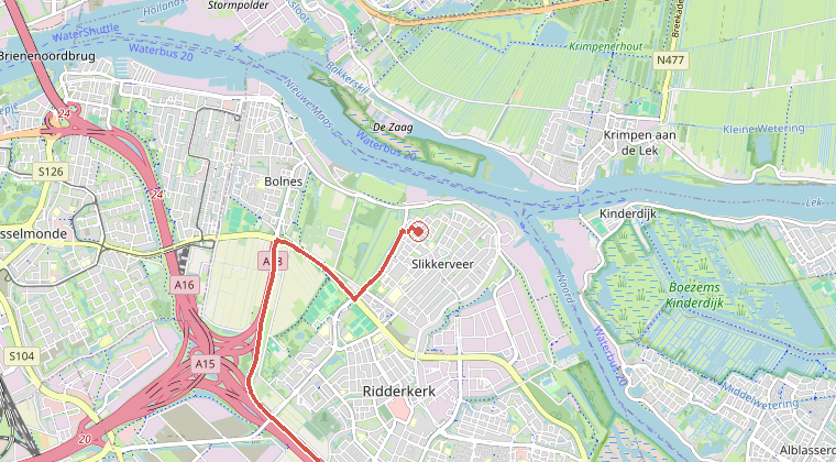 Kaart van de omgeving van de melding, met de kazerne die is gealarmeerd