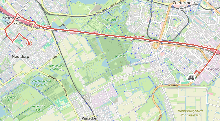 Kaart van de omgeving van de melding, met de kazerne die is gealarmeerd