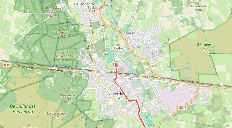 Kaart van de omgeving van de melding, met de kazerne die is gealarmeerd