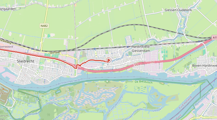Kaart van de omgeving van de melding, met de kazerne die is gealarmeerd