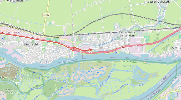 Kaart van de omgeving van de melding, met de kazerne die is gealarmeerd