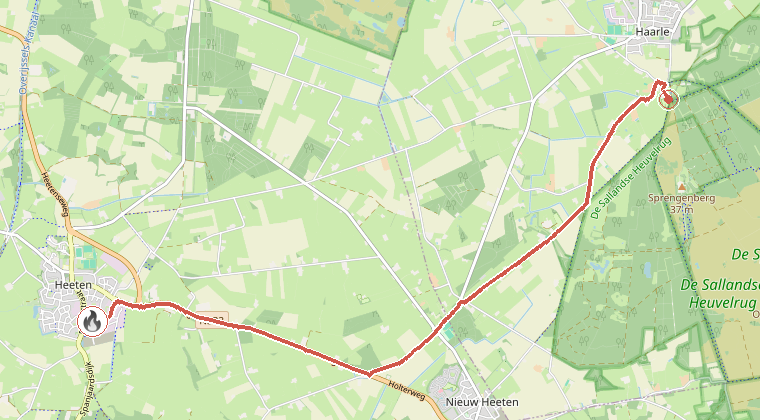 Kaart van de omgeving van de melding, met de kazerne die is gealarmeerd