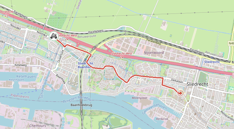 Kaart van de omgeving van de melding, met de kazerne die is gealarmeerd