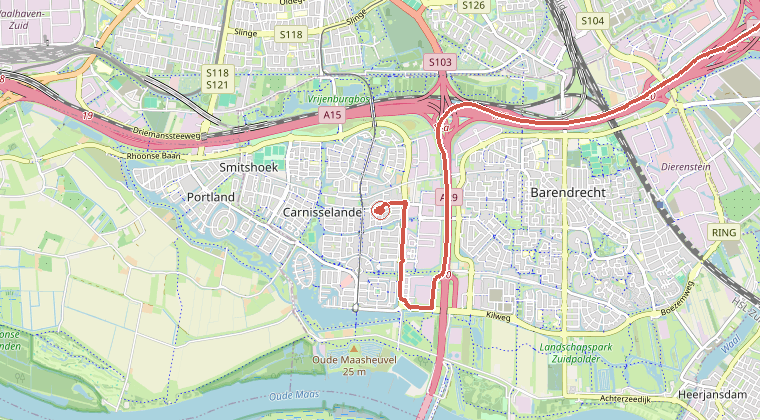 Kaart van de omgeving van de melding, met de kazerne die is gealarmeerd
