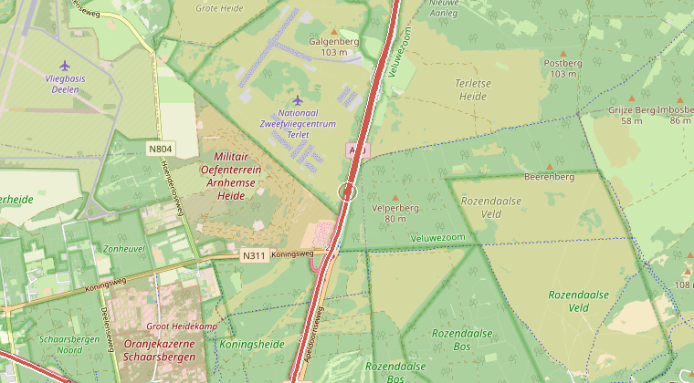 Kaart van de omgeving van de melding, met de kazerne die is gealarmeerd