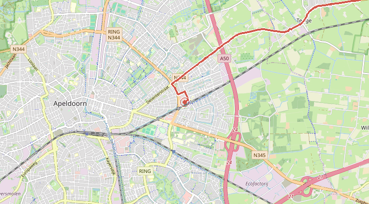 Kaart van de omgeving van de melding, met de kazerne die is gealarmeerd