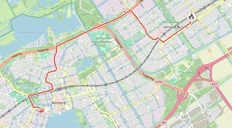 Kaart van de omgeving van de melding, met de kazerne die is gealarmeerd