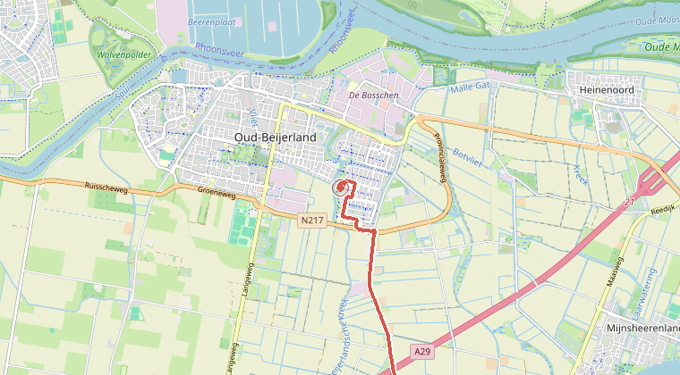 Kaart van de omgeving van de melding, met de kazerne die is gealarmeerd