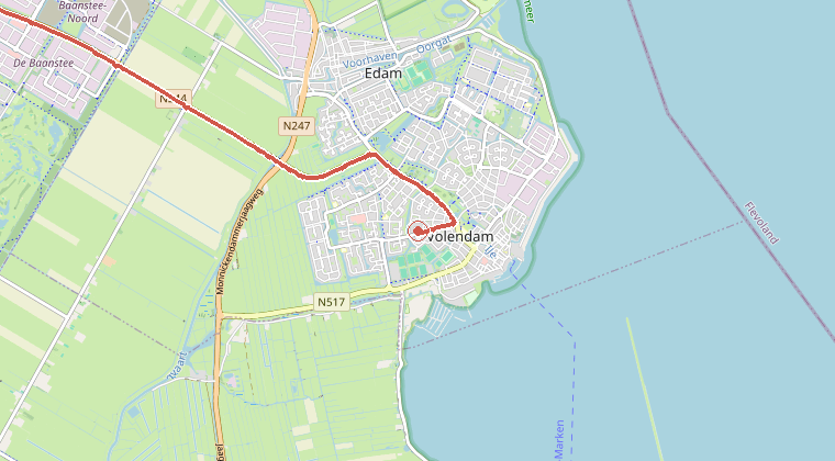 Kaart van de omgeving van de melding, met de kazerne die is gealarmeerd