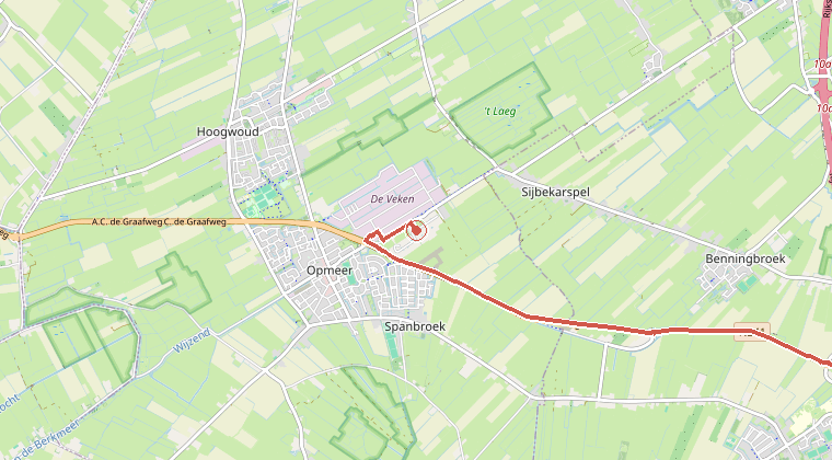 Kaart van de omgeving van de melding, met de kazerne die is gealarmeerd