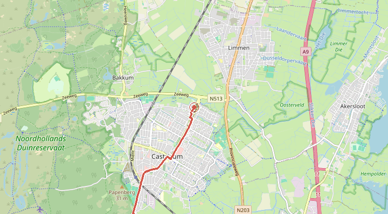 Kaart van de omgeving van de melding, met de kazerne die is gealarmeerd