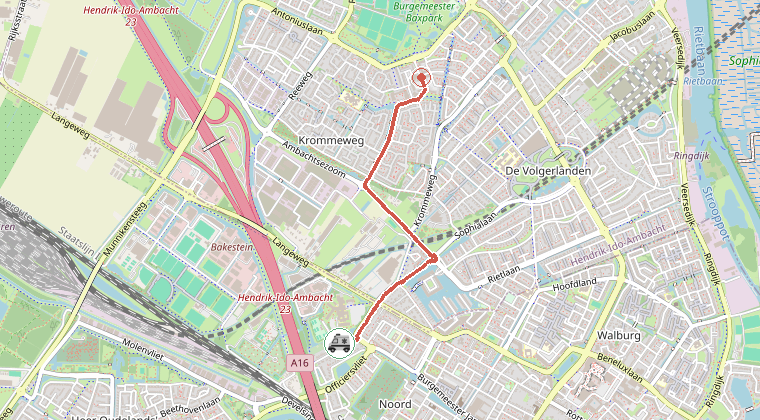 Kaart van de omgeving van de melding, met de kazerne die is gealarmeerd