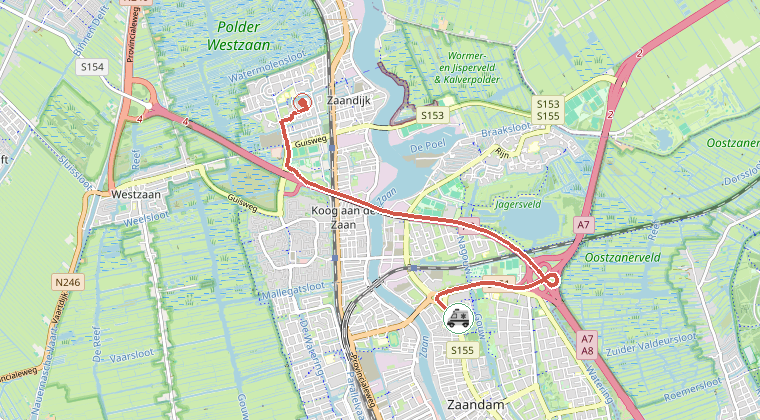 Kaart van de omgeving van de melding, met de kazerne die is gealarmeerd