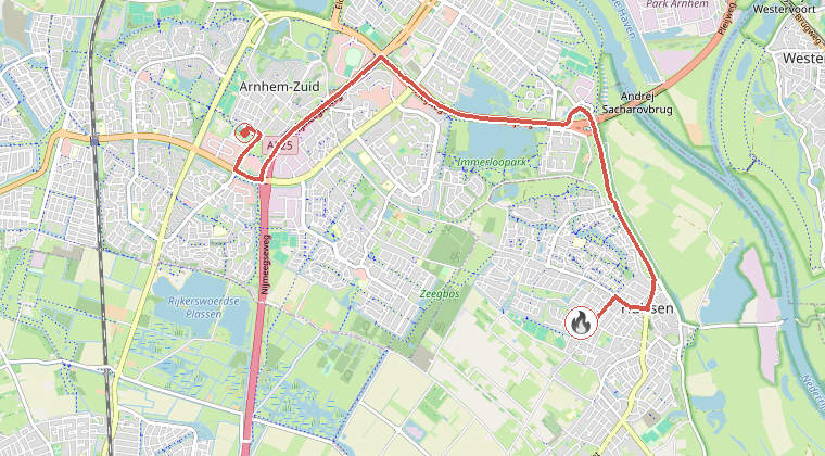 Kaart van de omgeving van de melding, met de kazerne die is gealarmeerd