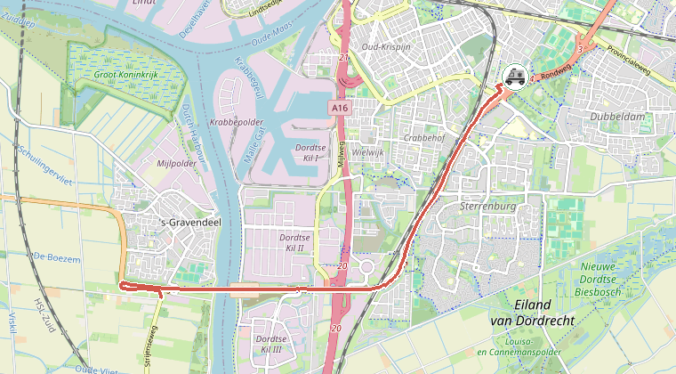Kaart van de omgeving van de melding, met de kazerne die is gealarmeerd