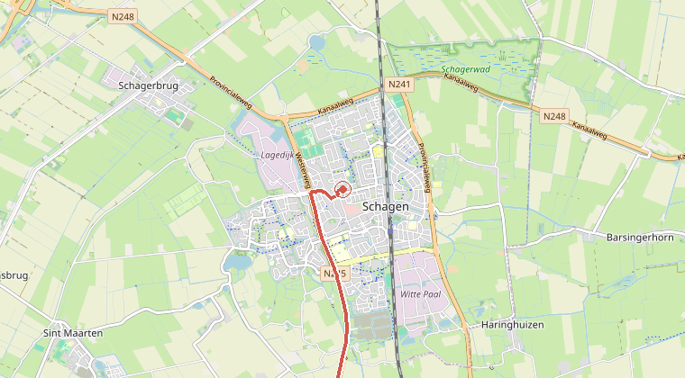 Kaart van de omgeving van de melding, met de kazerne die is gealarmeerd