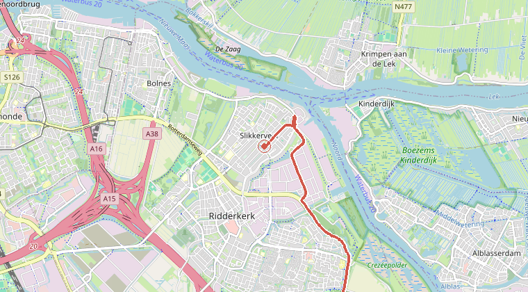 Kaart van de omgeving van de melding, met de kazerne die is gealarmeerd