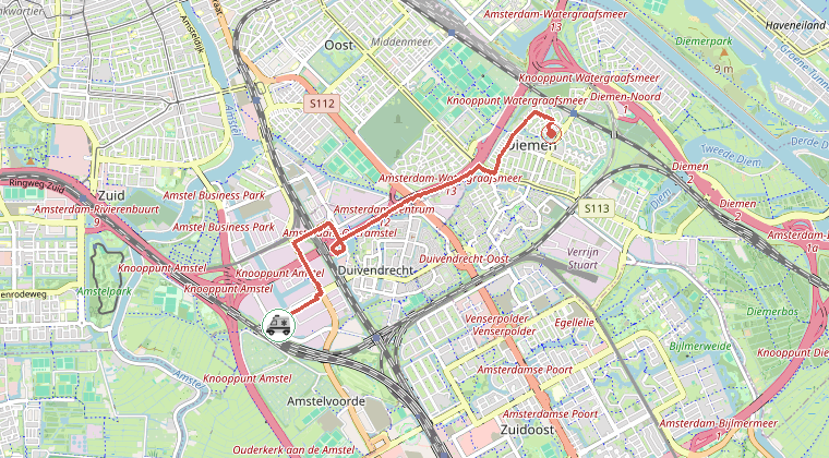 Kaart van de omgeving van de melding, met de kazerne die is gealarmeerd