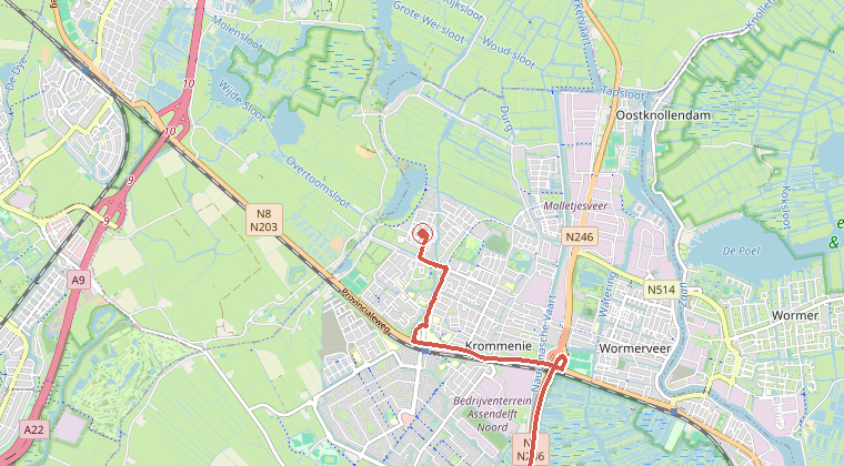 Kaart van de omgeving van de melding, met de kazerne die is gealarmeerd