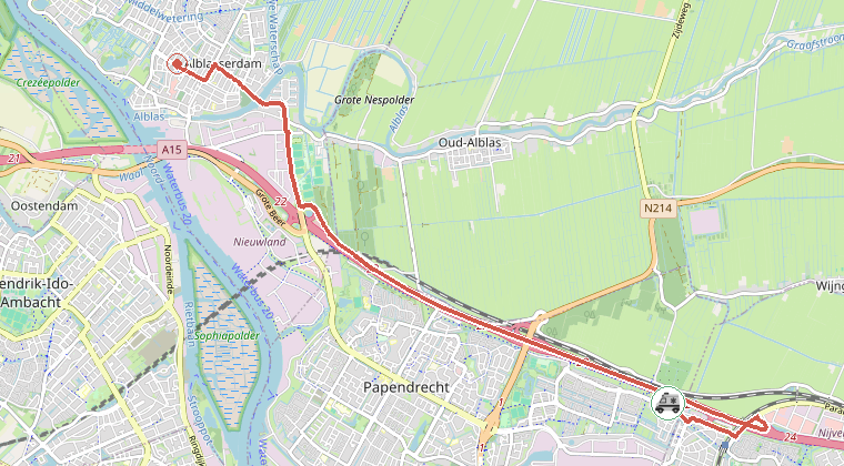 Kaart van de omgeving van de melding, met de kazerne die is gealarmeerd