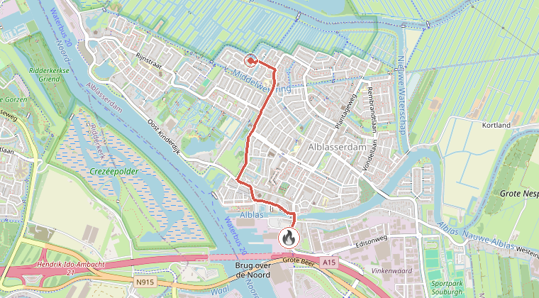 Kaart van de omgeving van de melding, met de kazerne die is gealarmeerd