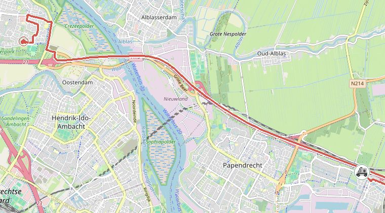 Kaart van de omgeving van de melding, met de kazerne die is gealarmeerd